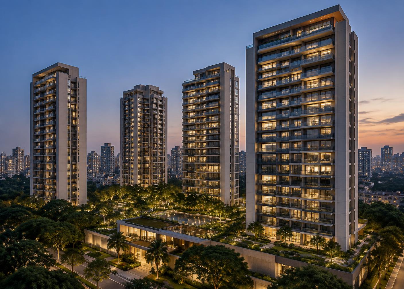 Conjunto residencial contemporâneo em uma grande cidade